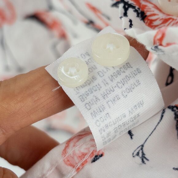 Crown & Ivy Pink Flamingo Button Up Short Sleeve Shirt L Hawaiian Tropical Bird - Picture 11 of 13